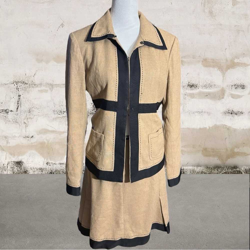 Nanette Lepore Tan & Black Blazer Jacket with Matching Skirt Size 6/8